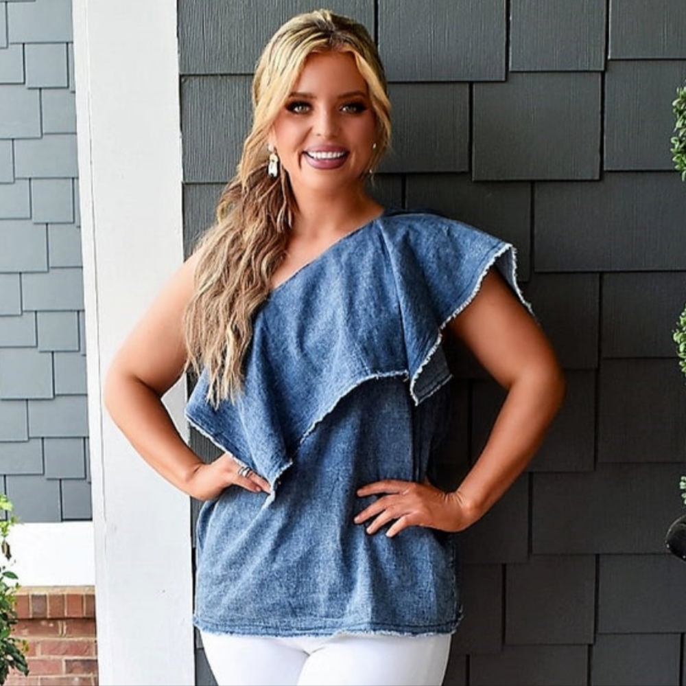 One shoulder denim top
